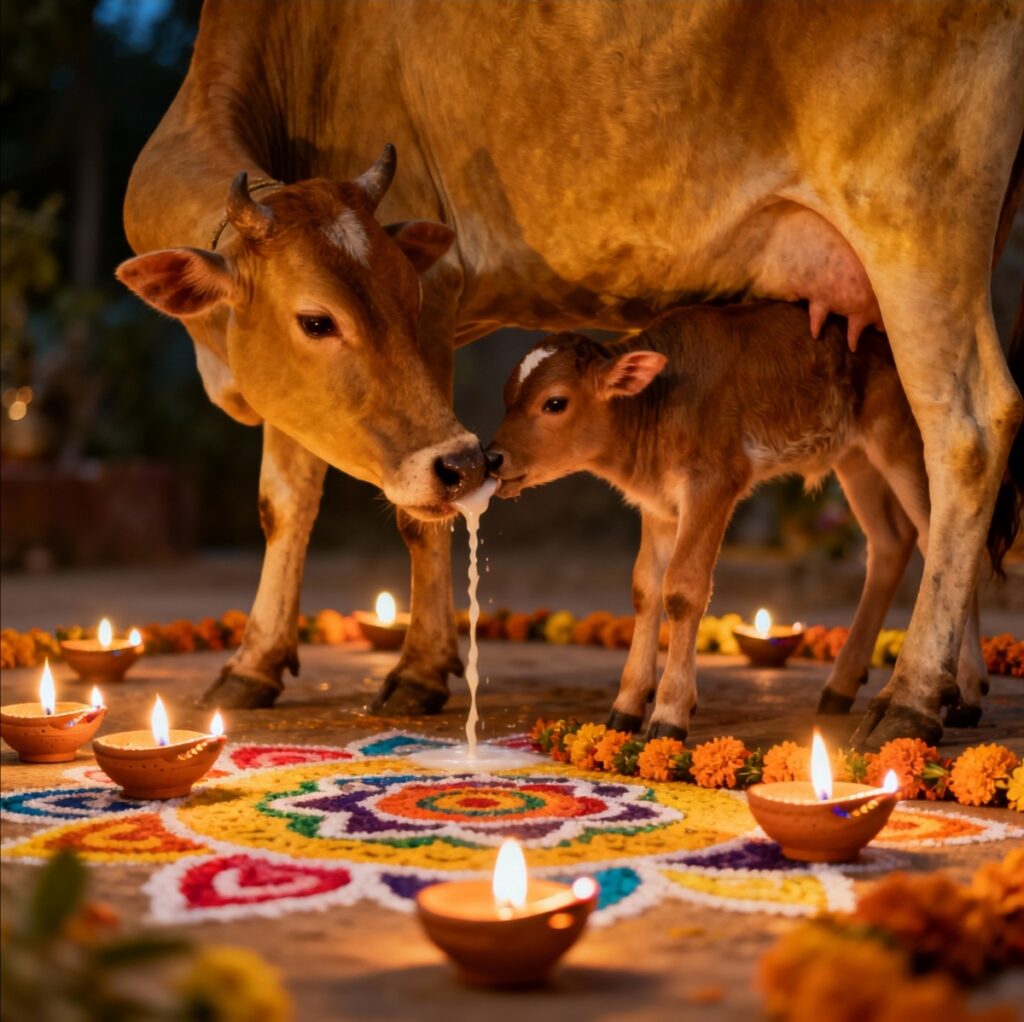 Diwali 2025 : Vasubaras च्या दिवशी का करावी गाई आणि तिच्या वासराची पूजा?